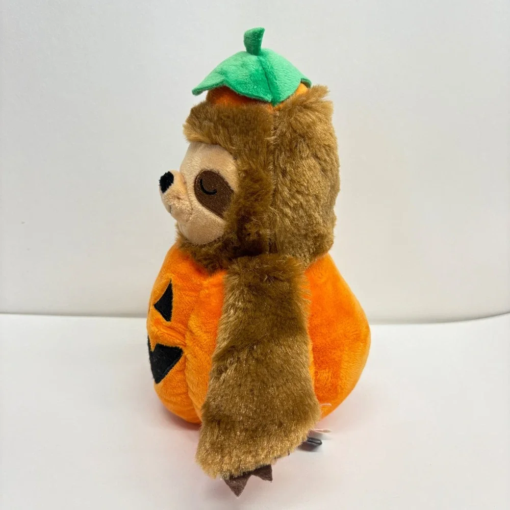 Fringe Studio Halloween Sloth Pumpkin Jack-O-Lantern Plush Squeaky Dog Toy 9